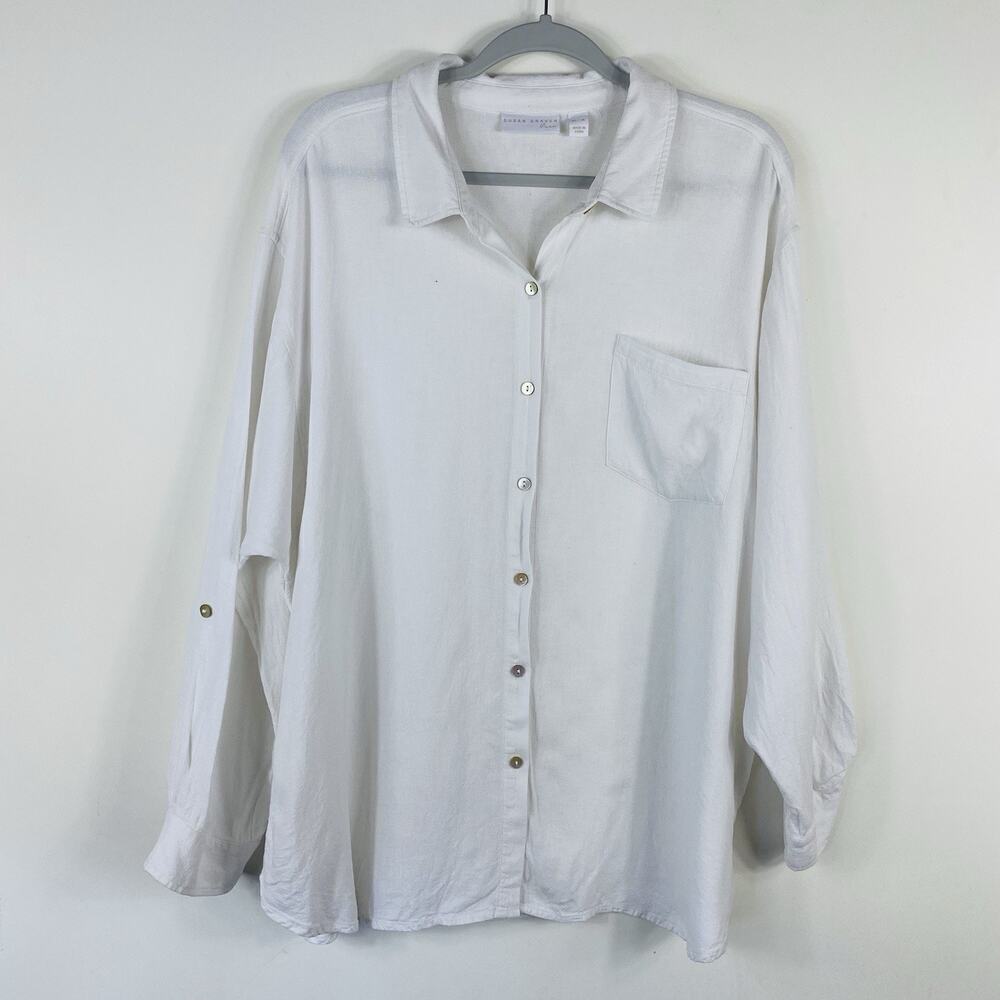Susan Graver Pure Size XL Cross-Dyed Linen Blend Tunic Shirt Top White